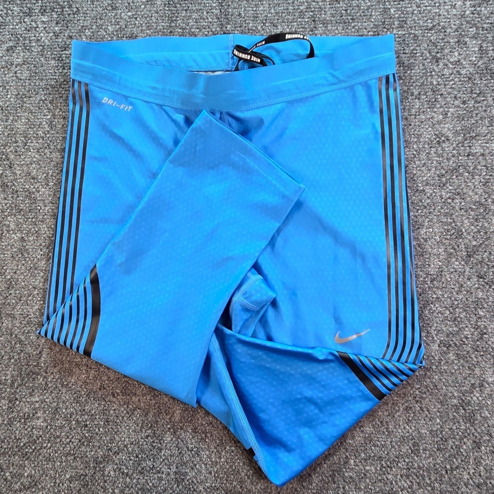 Nike Dri-FIT Running Leggings Women Medium Blue Striped Cropped RN56323